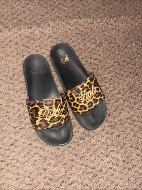 DGK Leopard Print Slide Sandals in Black and Gold
